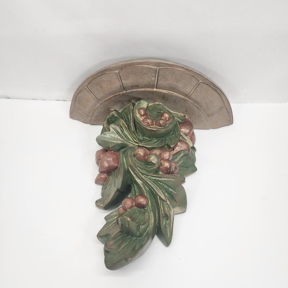 Kirkland's Decorative Fruit Leaf Resin Wall Shelf Corbel Green Gold Vintage - Picture 2 of 6